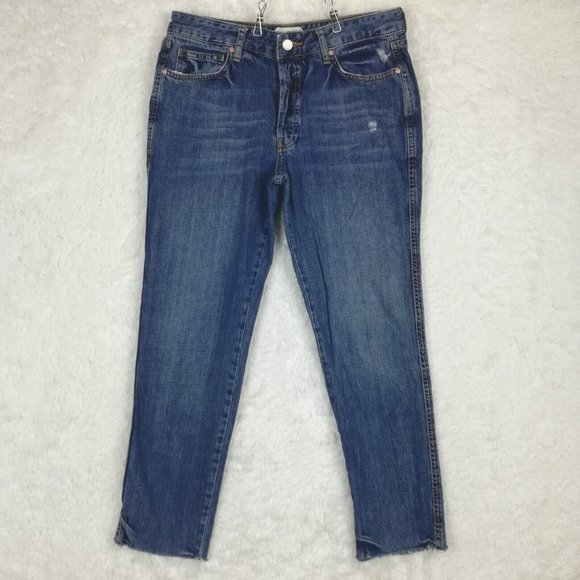 We The Free Womens Jeans‎ Straight Leg Crop Denim Blue Button Fly High Rise 27 - Picture 1 of 14